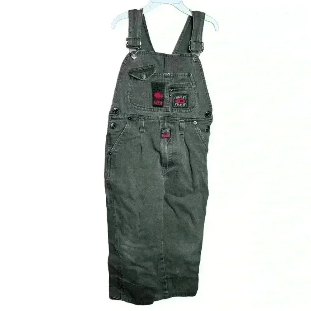VTG Electric Kids 90s Kids Size 5 Overalls Army Green Combat Crew 100% Cotton